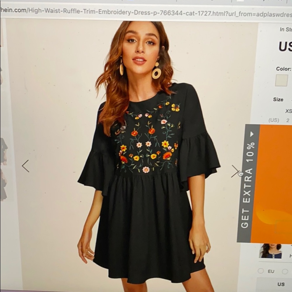 Shein floral embroidered dress wflutter sleeves